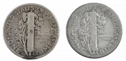 Amerikai Egyesült Államok 1916-1919. 1d Ag 'Mercury' (2xklf) T:3 USA 1916-1919. Dime Ag 'Mercury' (2xdiff) C:F Krause KM#140