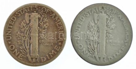 Amerikai Egyesült Államok 1920-1944. 1d Ag 'Mercury' (2xklf) T:3 USA 1920-1944. Dime Ag 'Mercury' (2xdiff) C:F Krause KM#140