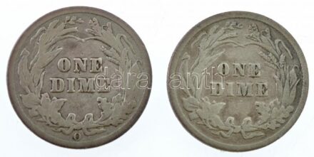 Amerikai Egyesült Államok 1903-1909O 1d Ag 'Barber' (2xklf) T:3 USA 1903-1909O Dime Ag 'Barber' (2xdiff) C:F Krause KM#113