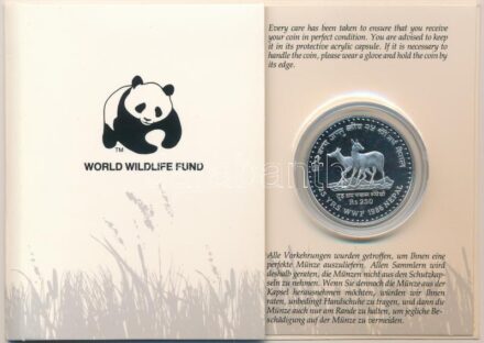 Nepál 1986. 250R Ag 'A Világ Vadvédelmi Alap (WWF) 25. évfordulója - Pézsmaszarvas' emlék kiadás kapszulában, karton dísztokon, angol nyelvű tanúsítvánnyal és német nyelvű ismertetővel T:PP Nepal 1986. 250 Rupees Ag '25th