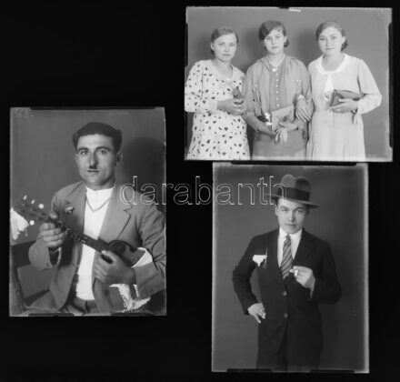 cca 1946 és 1954 között készült műtermi felvételek polgári személyekről, 17 db vintage üveglemez negatív a kiskunfélegyházi ,,Marika fotóműterem' hagyatékából, a tároló doboza is érdekes, mert az első magyar üveglemezgyár