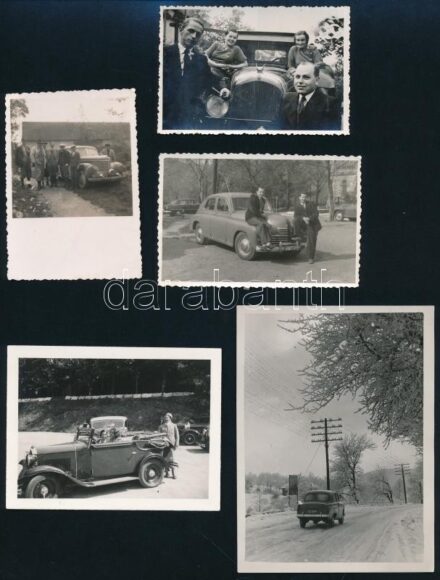 cca 1930-1970 5 db fotó automobilokról, 8,5x6 cm és 12x9 cm között