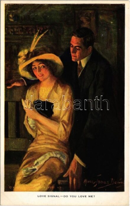 1920 'Love Signal - Do You Love Me?' Lady art postcard, romantic couple. Reinthal & Co. No. 460. s: Alfred James Dewey