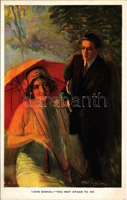 1920 'Love Signal - You May Speak To Me' Lady art postcard, romantic couple. Reinthal & Co. No. 459. s: Alfred James Dewey
