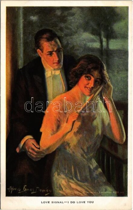 1920 'Love Signal - I Do Love You' Lady art postcard, romantic couple. Reinthal & Co. No. 457. s: Alfred James Dewey