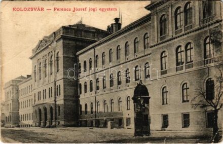 1910 Kolozsvár, Cluj; Ferenc József jogi egyetem, hirdetőoszlop / University of Law, advertising column (fa)