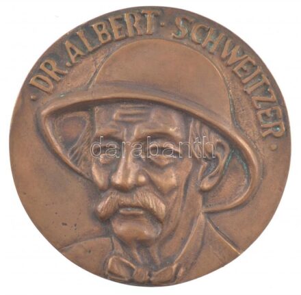Ócsai Károly (1938-2011) DN 'Dr. Albert Schweitzer / Lambréné 1913-1988' kétoldalas, öntött bronz plakett (82mm) T:1-,2 kis patina