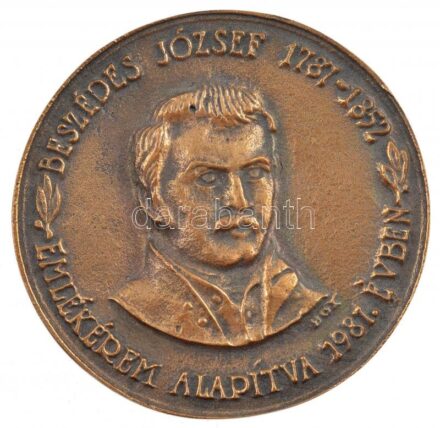 Bognár György (1944-) 1987. 'Beszédes József 1787-1852' kétoldalas, öntött bronz emlékérem, tokban (~74-76mm) T:1