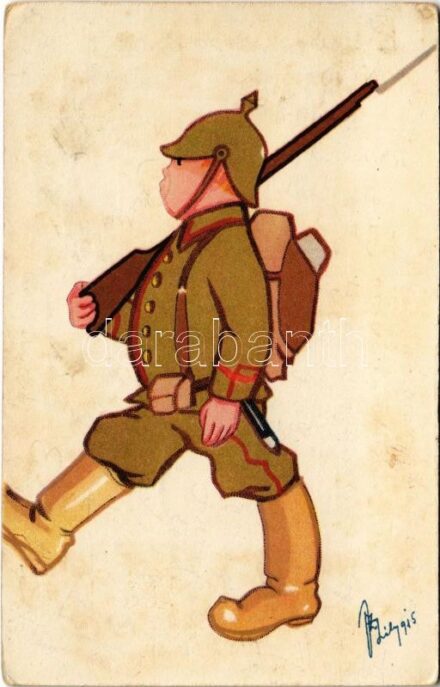 Németh katona grafikai lap. Athenaeum Rt. / German soldier, artist signed (fl)