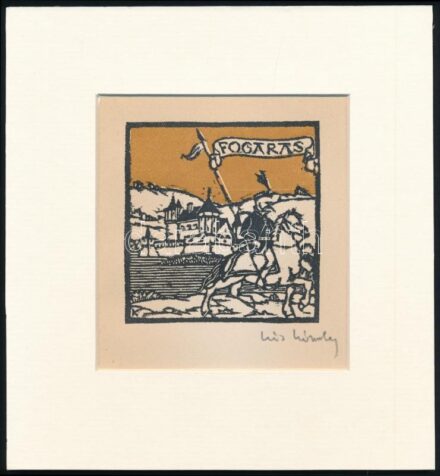 Kós Károly (1883-1977): Fogaras. Linómetszet, papír, utólagos jelzéssel, paszpartuban, 11×11 cm