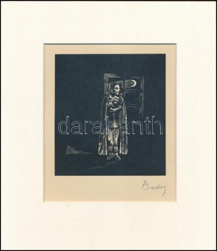 Buday György (1907-1990): Ablakban, fametszet, utólagos jelzéssel, paszpartuban 11,5×10,5 cm