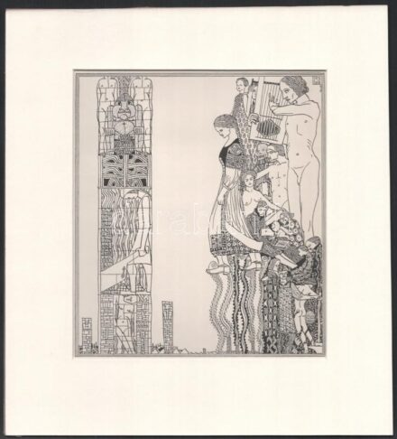 Kozma Lajos (1884-1948): A zenei hullámain. Cinkográfia, papír, jelzett a cinkográfián, paszpartuban, 19,5×16,5 cm