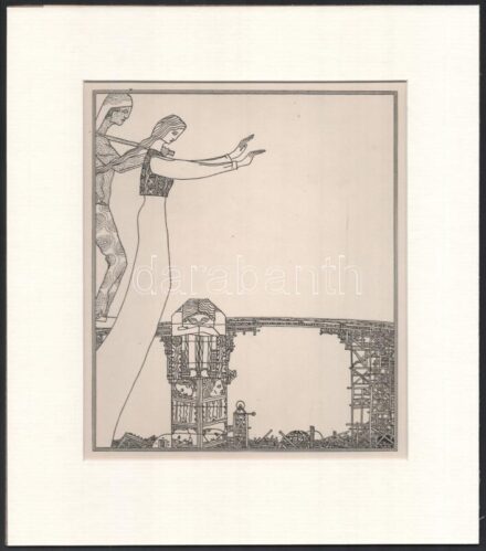 Kozma Lajos (1884-1948): Áldás. Cinkográfia, papír, jelzett a cinkográfián, paszpartuban, 19,5×16,5 cm