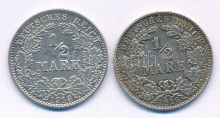 Német Birodalom 1916E-1918A 1/2M Ag (2xklf) T:2,2- patina German Empire 1916E-1918A 1/2 Mark Ag (2xdiff) C:XF,VF patina Krause KM#17