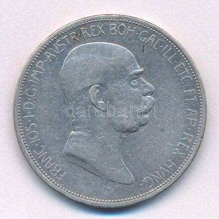 Ausztria 1908. 5K Ag 'Ferenc József - Jubileum' T:3 patina, ph Austria 1908. 5 Corona Ag 'Franz Joseph - Jubilee' C:F patina, edge error Krause KM#2809