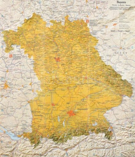cca 1980 Bayern / Bajorország térképe, névmutatóval, hajtva, 57x48,5 cm