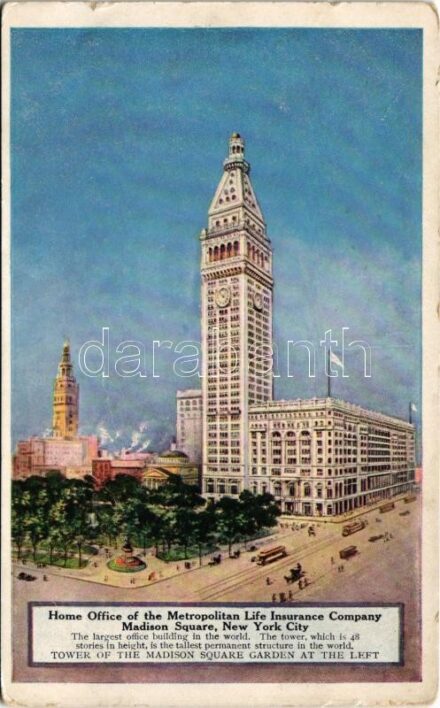 New York, Madison Square, Home Office of the Metropolitan Life Insurance Company, tram (small tear)