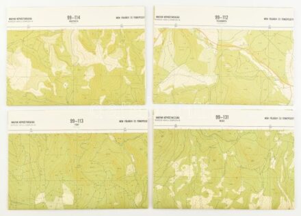 1989-1990 4 db Borsod-Abaúj-Zemplén megye topográfiai térkép (Regéc, Fony, Nagyhuta, Telkibánya), egymással érintkezőek, 1 : 10.000, MÉM Földügyi és Térképészeti Hivatal, hajtva, 70x60 cm