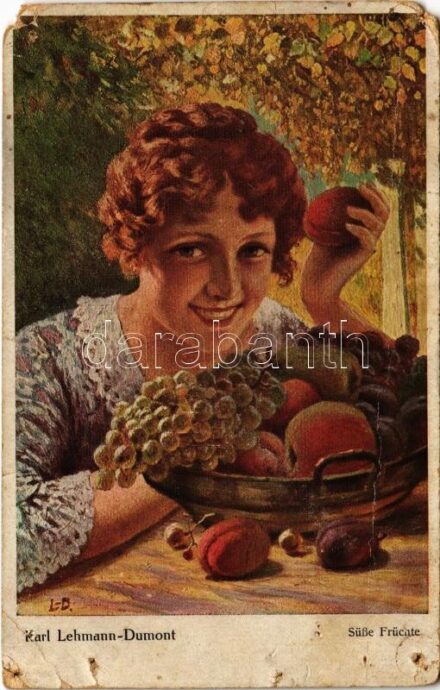 Süße Früchte / Lady art postcard. S.V.D. No. 273. s: Karl Lehmann-Dumont (b)