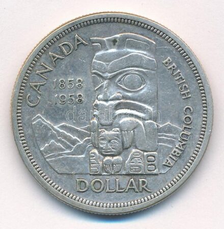 Kanada 1958. 1$ Ag 'Brit-Kolumbia-Totemoszlop' T:2 ph. Canada 1958. 1 Dollar Ag 'British Columbia-Totem Pole' C:XF edge error Krause KM#55