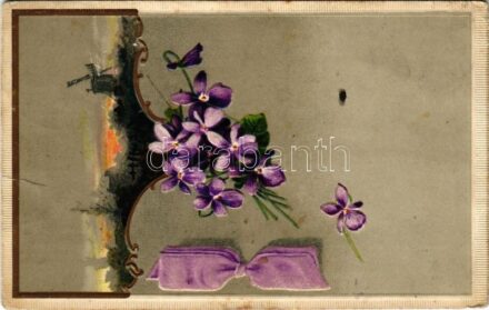 1907 Greeting art postcard with flowers. Emb. litho (b)