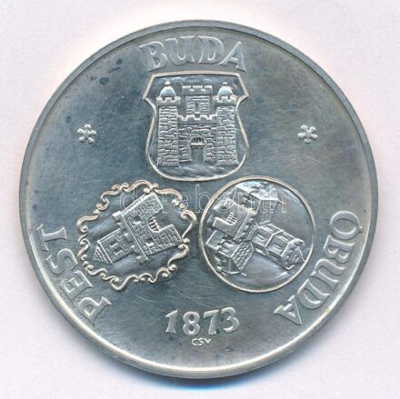 Csúcs Viktória (1934-) 1973. 'Pest-Buda-Óbuda egyesítésének centenáriuma / Pro memor urbe centen' ezüstözött Br emlékérem (42,5mm) T:1-