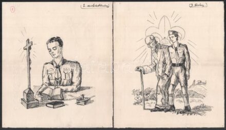 cca 1930 Klf jelzéssel: 4 db cserkész grafika. Ceruza, papír. Jelzett. 20x24 cm-ig