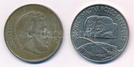 1947. 5Ft Ag 'Kossuth' + 1980. 100Ft Ni 'Szovjet-magyar közös űrrepülés' T:3,1-