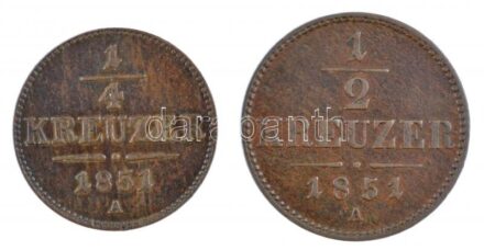 Ausztria 1851A 1/4kr Cu + 1/2Kr Cu T:1-,2 Austria 1851A 1/4 Kreuzer Cu + 1/2 Kreuzer Cu C:AU,XF Krause KM#2180, KM#2181