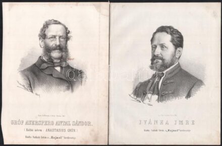 cca 1860 10 db litográfia híres magyar és külföldi politikusok, tudósok portréjáival. Marastoni József munkái: grófok, bárók: Ivánka Imre, Fischer Vince, Auersperg Antal Sándor stb 20x28 cm