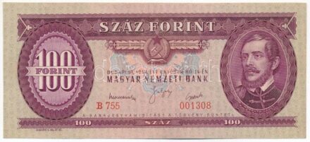 1949. 100Ft 'B 755 001308' T:III szép papír Adamo F28