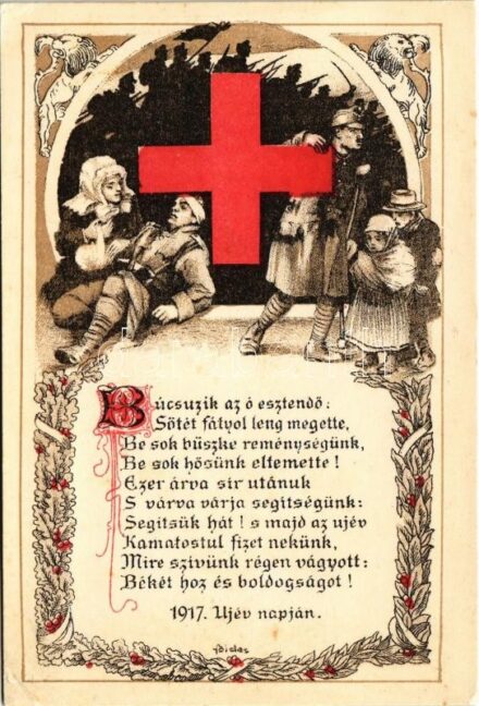 1917 Búcsúzik az ó esztendő. Vöröskeresztes újévi üdvözlet / WWI Austro-Hungarian K.u.K. military Red Cross propaganda, New Year greeting s: Földes (non PC) (EK)