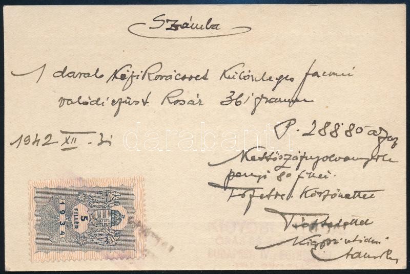 Kígyóri utódai: órás és ékszerészek Budapest IV. reklámos számla 13x8 cm - Image 2