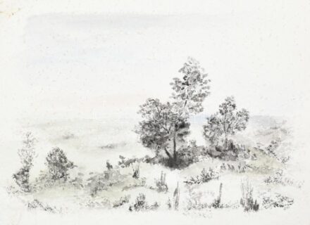 Palma 84 jelzéssel: mezei táj. Akvarell, tus, papír. Jelzett. 46x36 cm