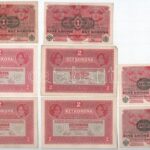 1916. 1K (4x) + 1917. 2K (4x) mindegyik zöld 'DEUTSCHÖSTERREICH' felülbélyegzéssel T:II-III közte szép papír