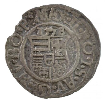 1578K-B Denár Ag 'Miksa' (0,55g) T:2 patina, kis perem hiány Huszár: 993.,Unger II.: 767.a