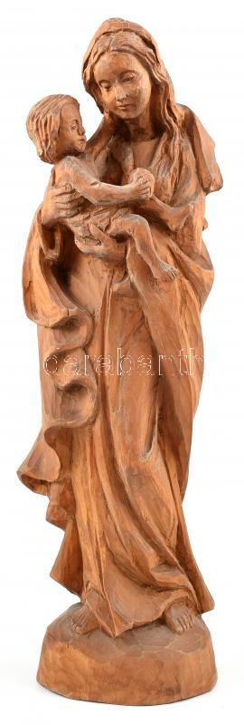 MO jelzéssel: Madonna a kisdeddel, faragott fa, m: 39 cm