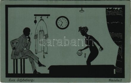 Reinheit / Erotic nude lady silhouette art postcard. Nosnora-Verlag Berlin s: Eva Schönberg (EK)