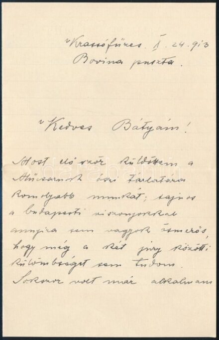 1913 Bottlik Tibor (1884-1974) erdélyi magyar festőművész, szobrász, grafikus.autgráf levele Kézdi-Kovács László (1864-1942) festőművésznek , melyben közbenjárását kéri borítkkal