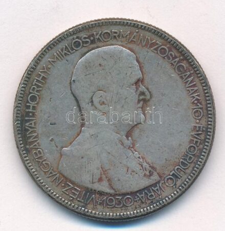 1930. 5P Ag 'Horthy jobbra' T:3 patina Adamo P8