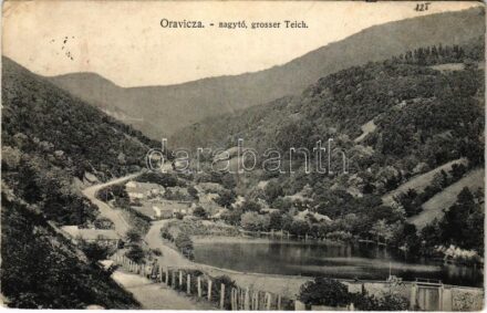 1911 Oravicabánya, Oravica, Oravicza, Oravita; Nagy tó. Eiszele Bálint kiadása / grosser Teich / lake (EK)