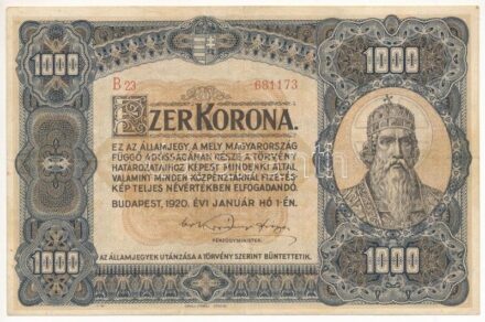 1920. 1000K 'Orell Füssli Zürich' 'B23 681173' T:III Adamo K36