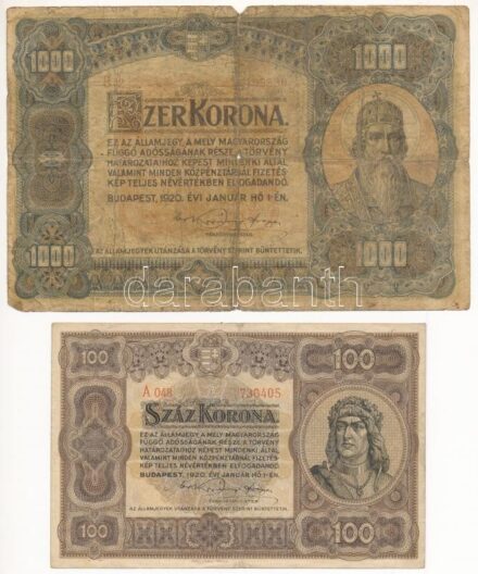1920. 100K 'Orell Füssli Zürich' nyomdahely jelöléssel + 1920. 1000K 'Orell Füssli Zürich' 'B23 681173' T:III,IV Adamo K29, K36