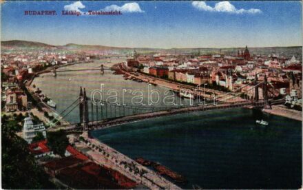Budapest I. Kilátás a Gellérthegyről, Erzsébet híd, Lánchíd