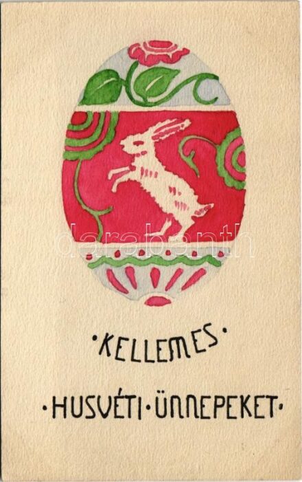 Kellemes Húsvéti Ünnepeket! Kézzel festett egyedi művészlap / hand-painted Easter greeting art postcard (non PC)