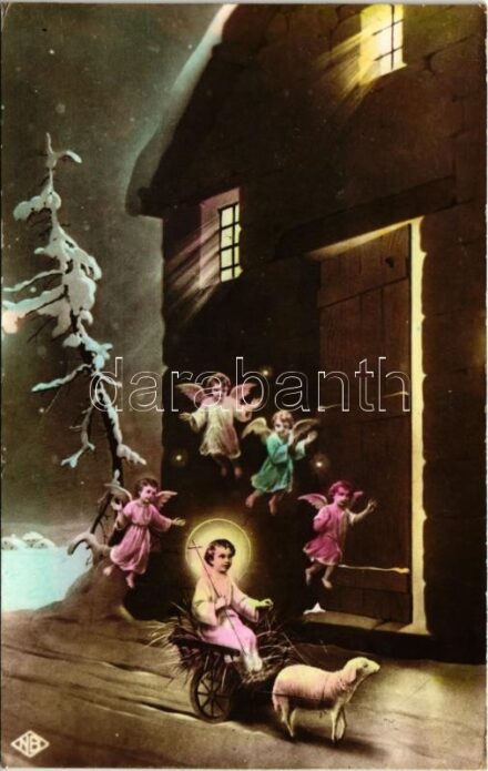 Christmas greeting art postcard with angels (fa)