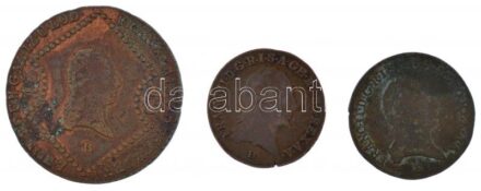 1800B 1kr Cu 'I. Ferenc' + 1800E 1kr Cu 'I. Ferenc' + 1807B 15kr Cu 'I. Ferenc' T:3
