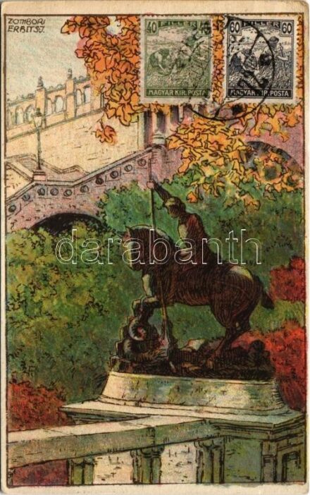 Budapest I. Részletek a Halászbástyáról. Készültek az O. M. Kir. Iparművészeti Iskolában. Magyar Földrajzi Intézet R.-T. kiadása s: Zombori Erbits J. (EK)