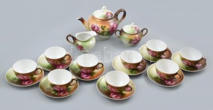 9 személyes teás készlet, virág mintás, matricás, jelzés nélkül, hibátlan