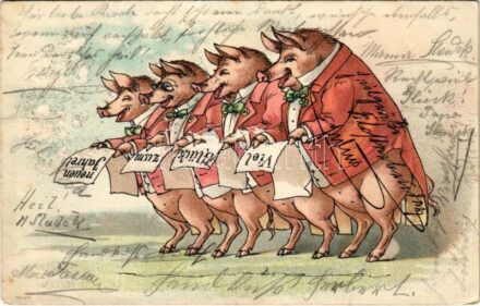 1901 Viel Glück zum neuen Jahre! / New Year greeting art postcard with pigs. litho (fa)